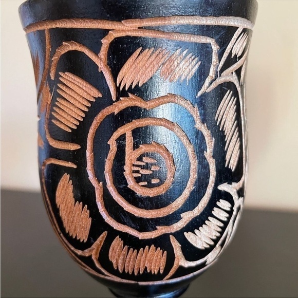 Wooden Black Goblets with Traditional Images Ornament, Handmade in Haiti - Picture 6 of 6